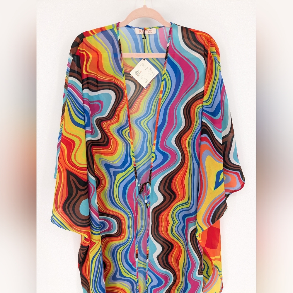 NWT Kaftko x Billy Porter Pride Psychedelic Kaftan Front Tie Size 50 Unisex - Picture 3 of 16